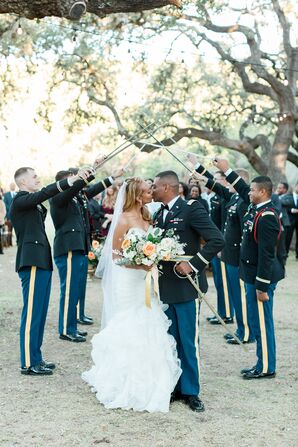 Military Saber Arch During Ceremony Recessional at The Ivory Oak in Wimberley, Texas