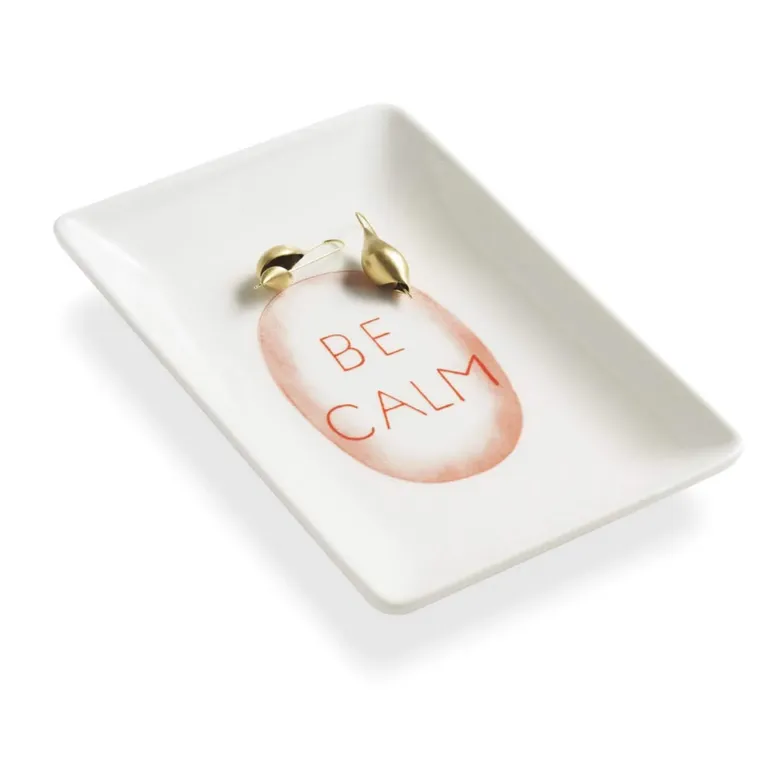 'Be calm' white engagemnt ring dish