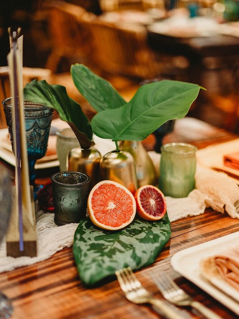 Citrus blood orange greenery wedding table centerpieces