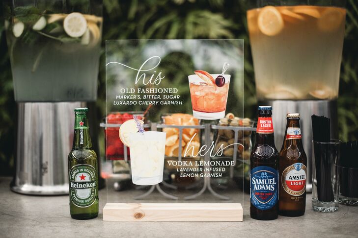 Lucite Signature Cocktail Sign at Planterra Conservatory in Detroit, Michigan, Wedding