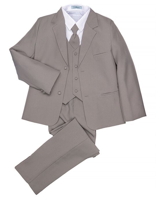 Little Tuxedos "Mason" Kids Medium Grey Suit (5-Piece Set) Flower Girl Dress and Ring Bearer Outfit - 1