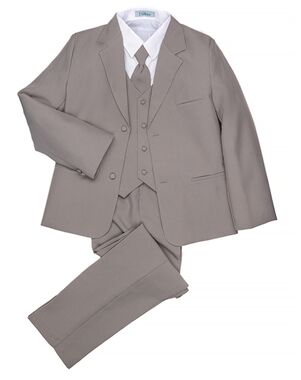 Little Tuxedos "Mason" Kids Medium Grey Suit (5-Piece Set) Flower Girl Dress and Ring Bearer Outfit