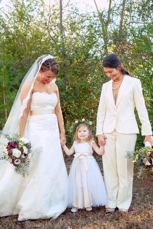 White Flower Girl Dress With Matching Ivory Sash