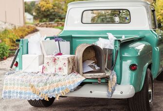Truck bed with wedding gifts