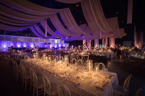 Modern Purple Uplighting and Ceiling Draping