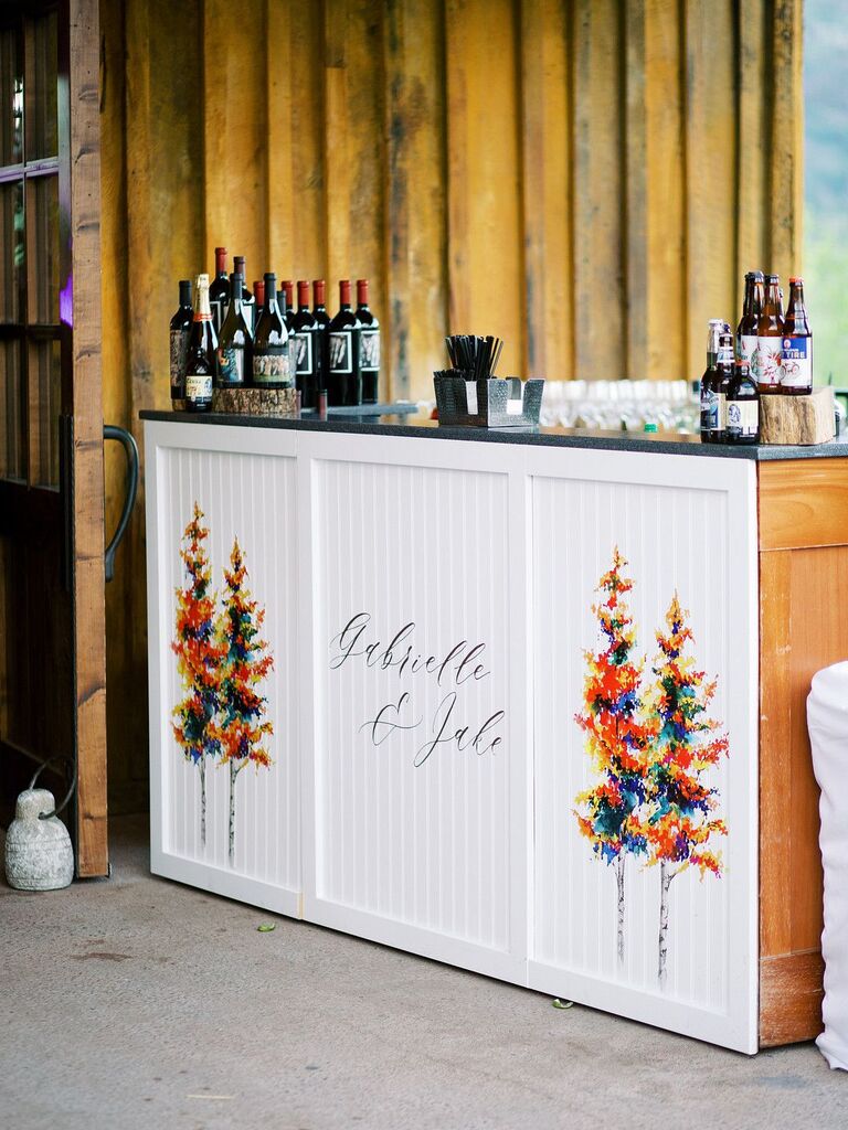 Elegant bar front with aspen tree decorations