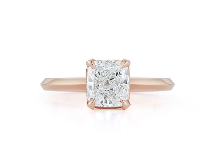 dana rebecca designs customizable diamond cushion cut engagement ring with rose plain rose gold band