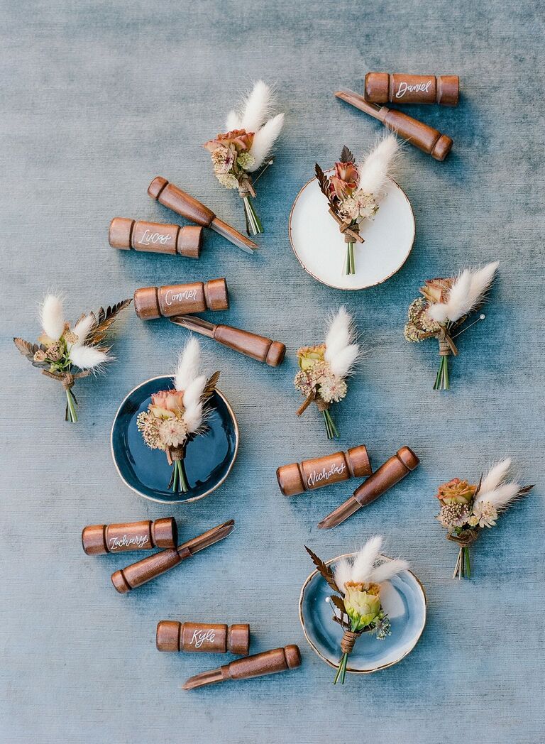 Calligraphed wood duck calls as groomsmen gifts