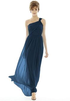 Dessy Group One-Shoulder Asymmetrical Draped Wrap Maxi Dress - TH106 One Shoulder Bridesmaid Dress