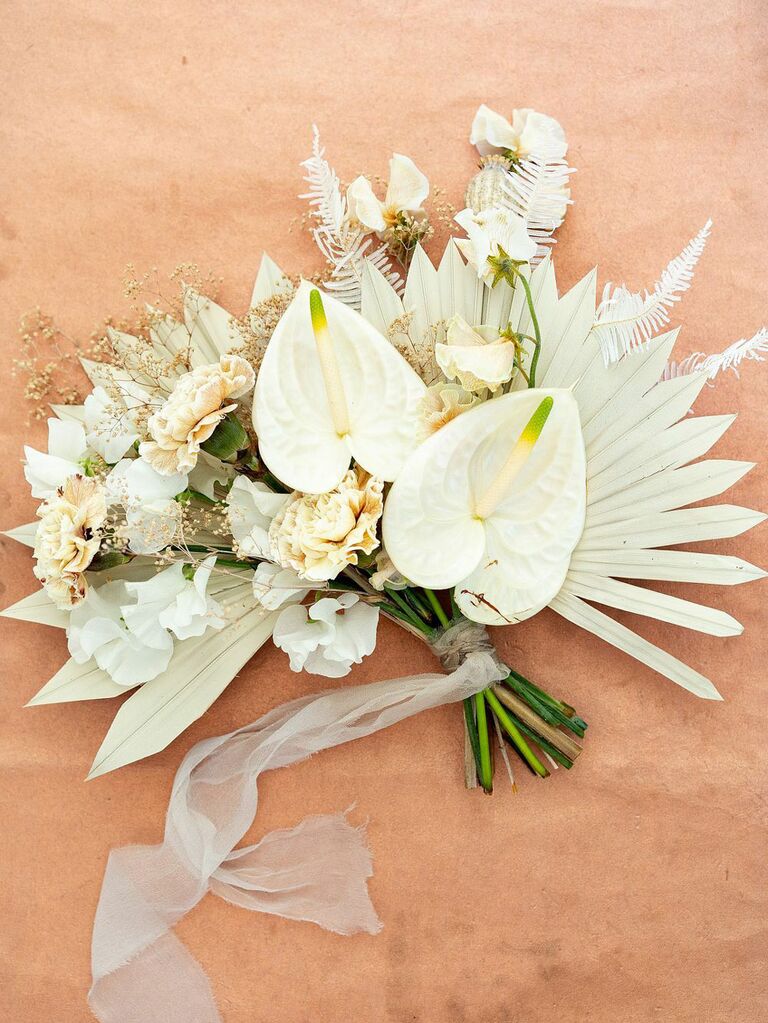 Monochrome white dried bohemian wedding bouquet