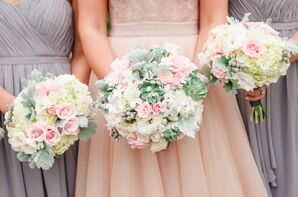 Pale Blush, Gray and Green Bouquets With Stephanotis