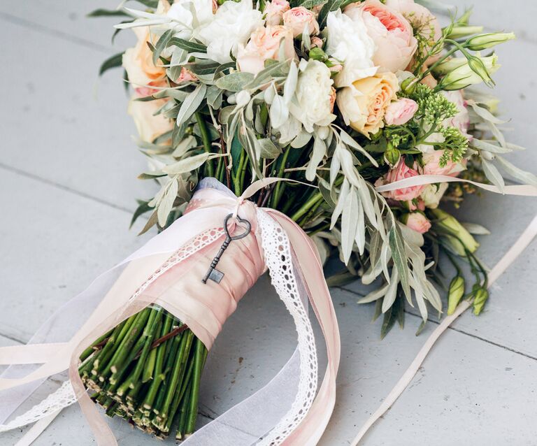 Lace and key wedding bouquet wrap