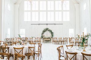 Whitewashed Reception Barn  Set with Round Tables and Cross-Back Chairs