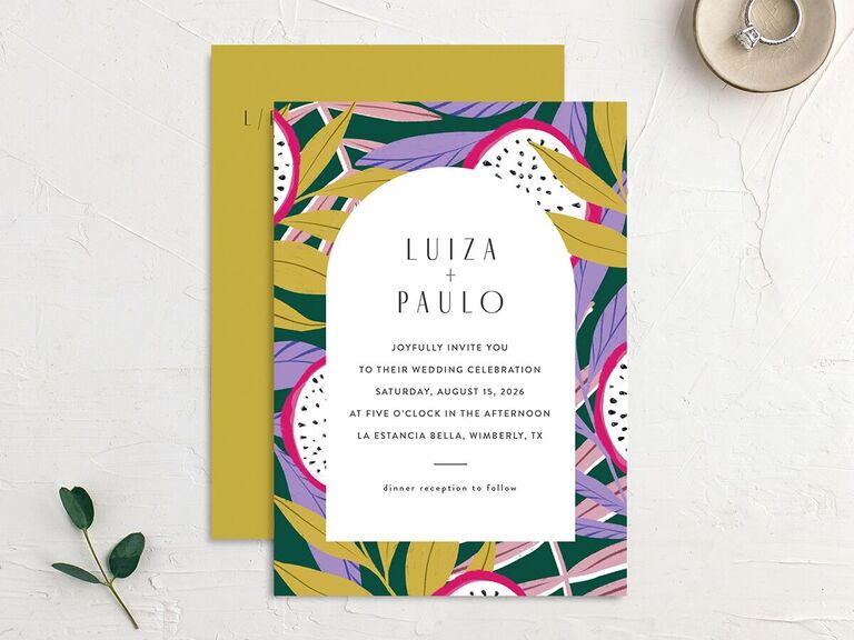 Maximalist tropical theme affordable wedding invitation