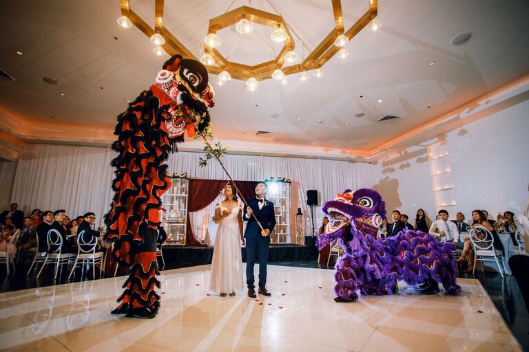Lion dancers at Vietnamese wedding reception