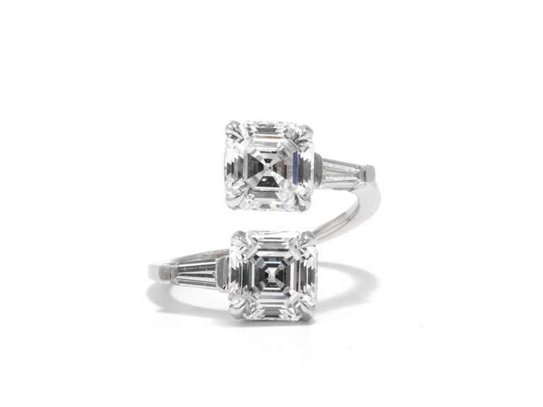 Asscher cut diamond two stone ring 