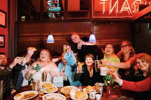 Couple and Guests at Elopement Party Last-Supper-Themed Diner Photo, Food
