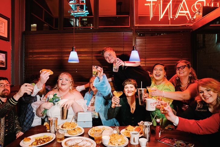 Couple and Guests at Elopement Party Last-Supper-Themed Diner Photo, Food