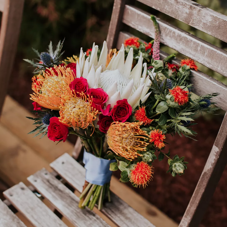 Elegant pincushion protea wedding bouquet