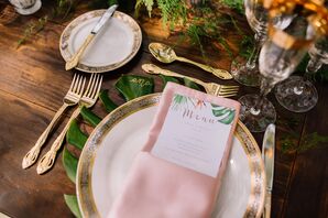 Tropical Place Setting on Wood Dining Table