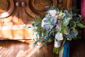 Wildflower Bouquet With Gold-Sprayed Eucalyptus