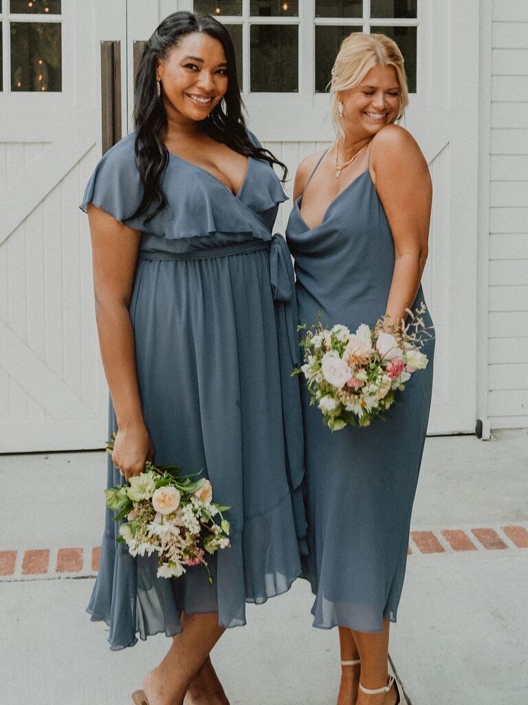 Show Me Your Mumu dusty blue bridesmaid dresses for winter weddings