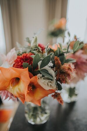 Orange Gladiolas with Rust-Red and Sage-Green Accents