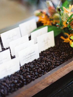 Escort Cards in Coffee Bean Display