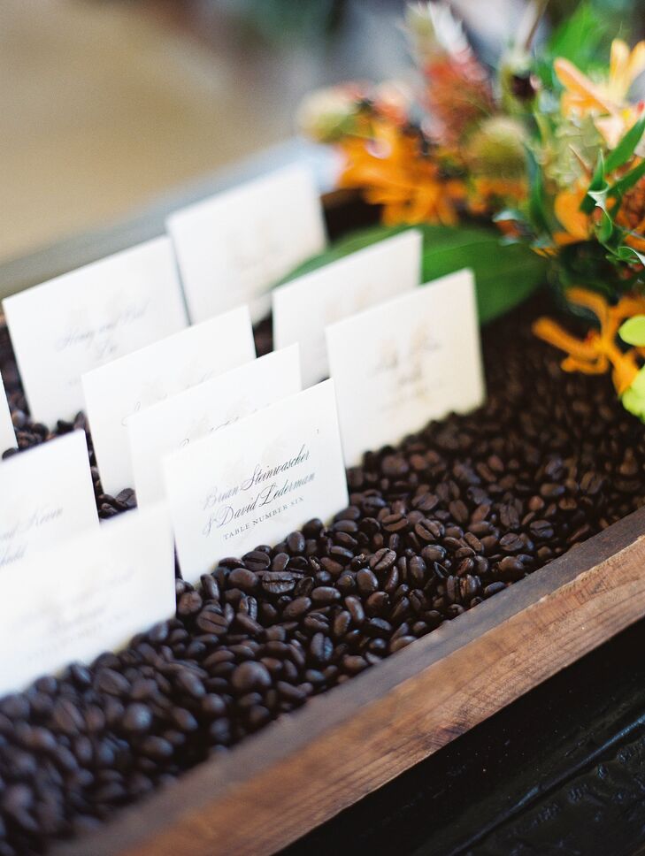 Escort Cards in Coffee Bean Display