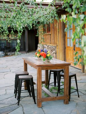 Rustic Cocktail Table for Wedding at Devil's Thumb Ranch in Tabernash, Colorado