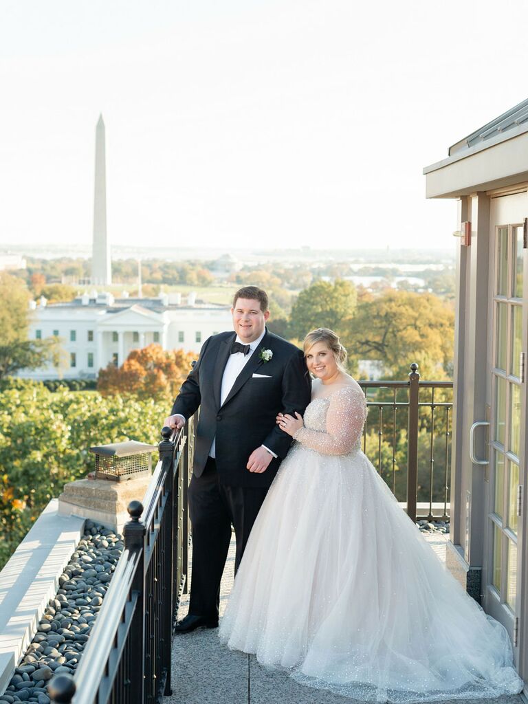 Bride and groom at winter wedding