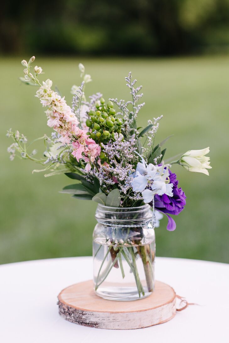 Wildflower-Filled Mason Jar Rustic Centerpieces