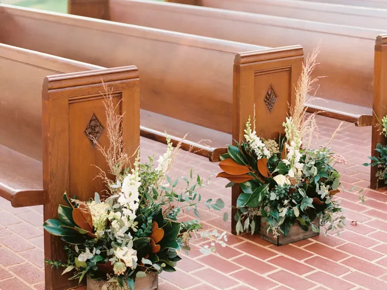 Magnolia Leaves and Floral Aisle Marker Rustic Wedding Ceremony Decorations