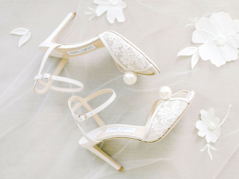 White pearl wedding shoes with eye-catching pearl toe detail 