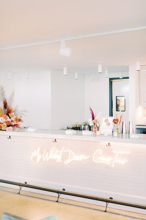 All-White Bar With Custom Neon Sign