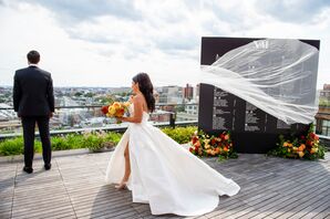 Bride Wearing Veil on Rooftop at The LINE Hotel in Washington, DC