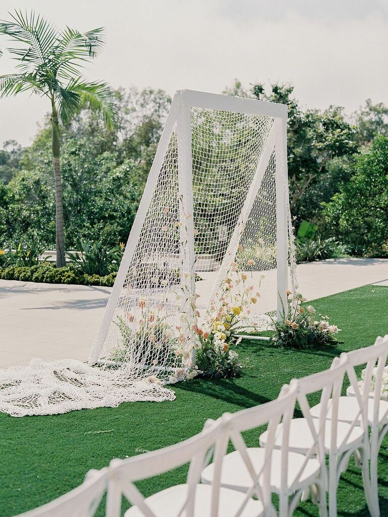 wedding arch alternative made from soccer net