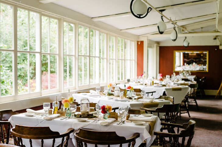 The Red Pheasant Restaurant, not only offered the perfect setting for Meredith and Justin's rustic affair, but it also had sentimental value — the restaurant is owned and operated by Meredith's parents.