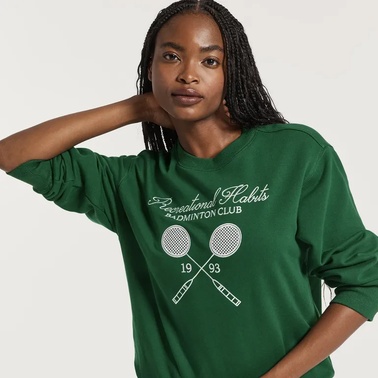 Green recreation habits badminton club crewneck for sporty bachelorette bride outfit