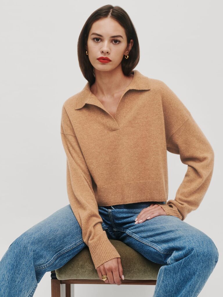relaxed polo sweater with collar