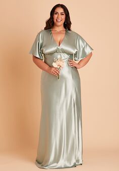 Birdy Grey Jesse Dress in Satin Sage V-Neck Bridesmaid Dress