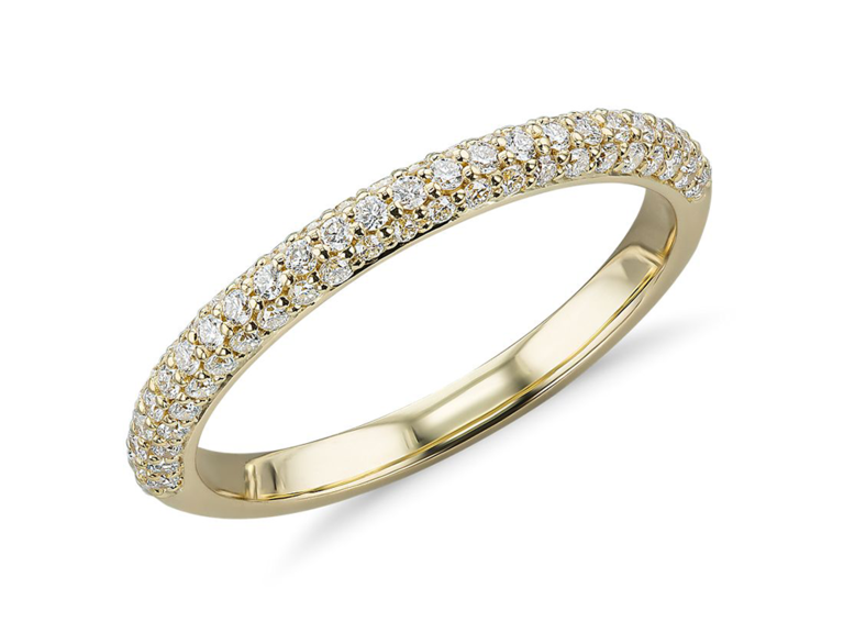 Gold band with 3 rows of pave diamonds