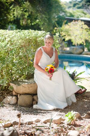 Casual Ivory Wedding Dress and Bouquet