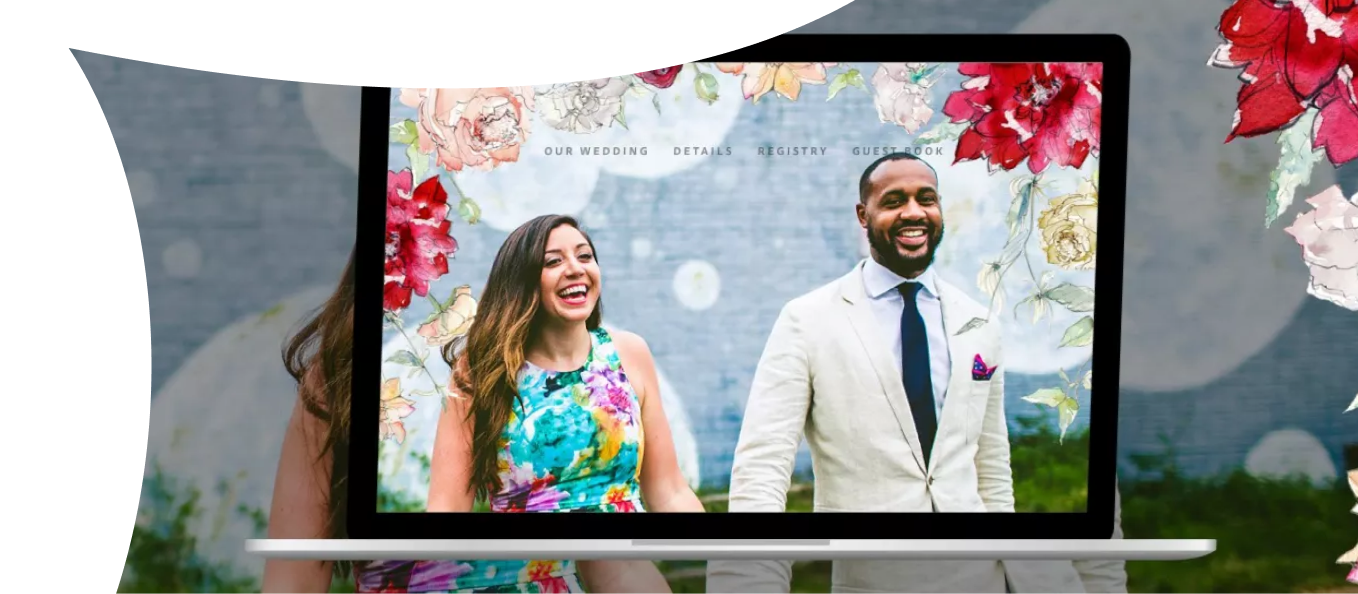 Floral wedding website design on a laptop