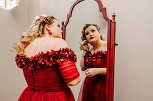 Bride Getting Ready in Red Wedding Dress