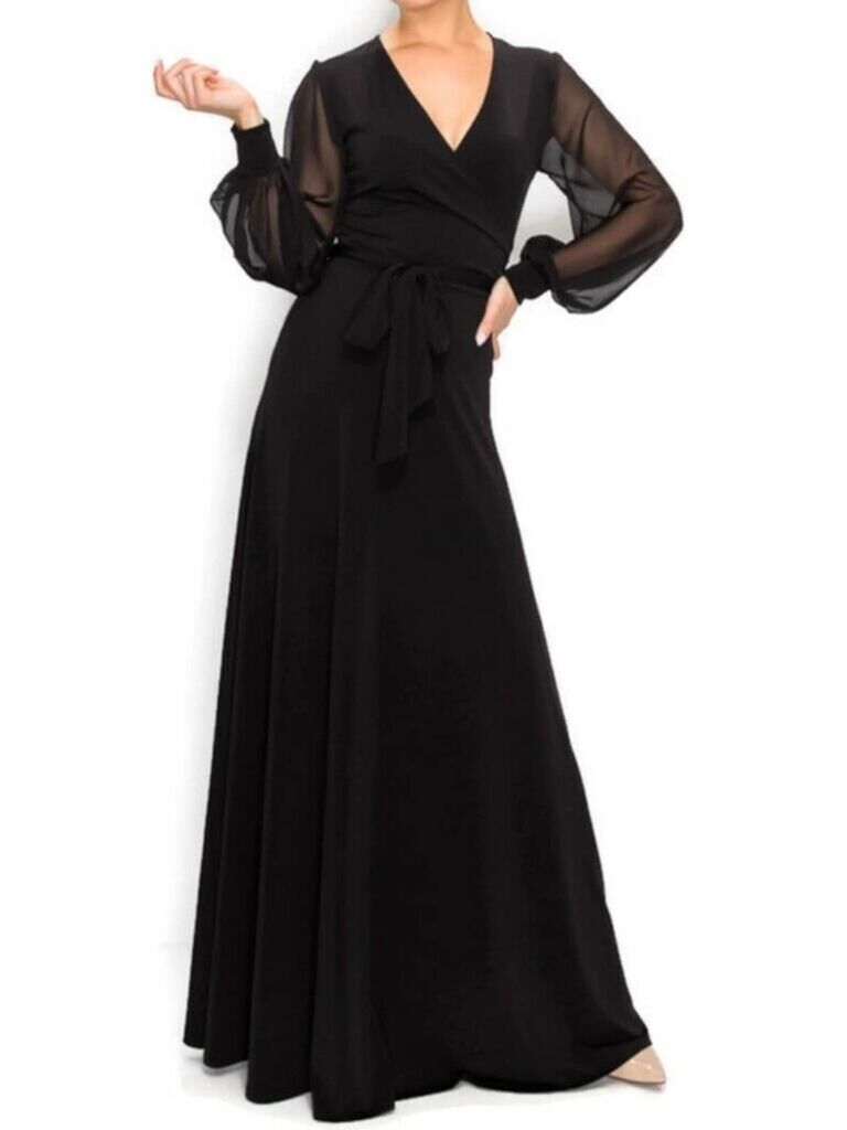 PrettyBlueClassy black wrap front gothic bridesmaid dress