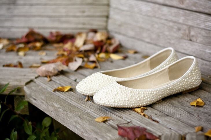 These cute and comfortable pearl-studded flats complemented Caitlin and Mark's vintage theme.