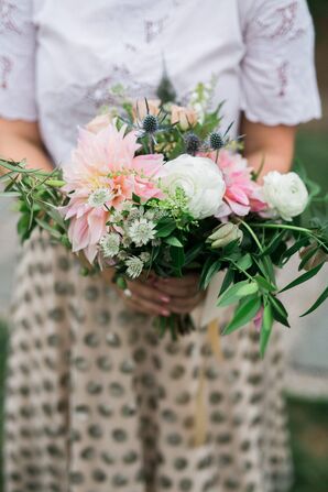Loose Dahlia and Thistle Bridesmaid Bouquets