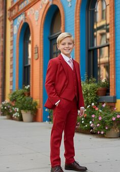 BLACKTIE "Liam" Red Suit (5-Piece Set) Flower Girl Dress and Ring Bearer Outfit
