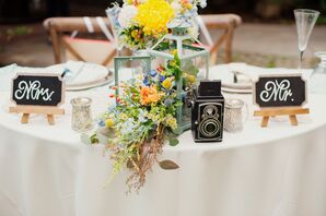 Green Lantern Centerpiece With Lush Flowers